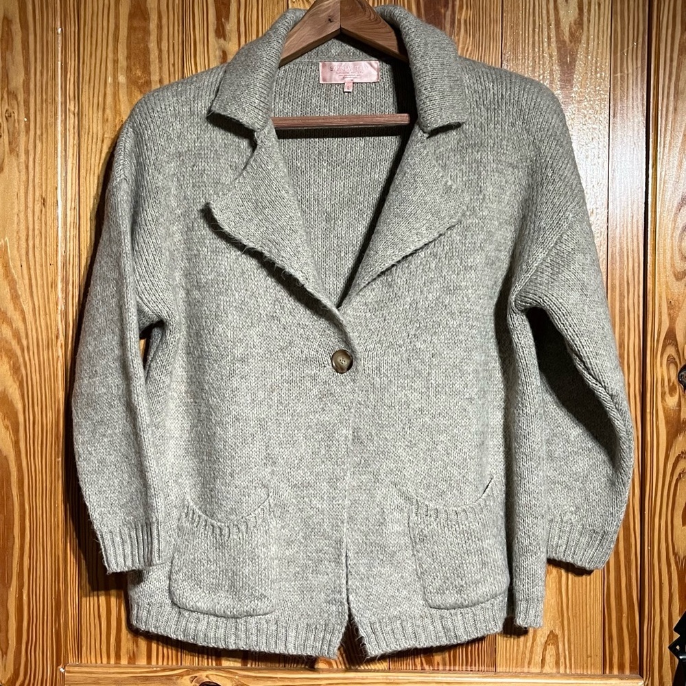 Scandal Italy Wool Blend Oversized One-Button Cardigan Blazer Beige - $245